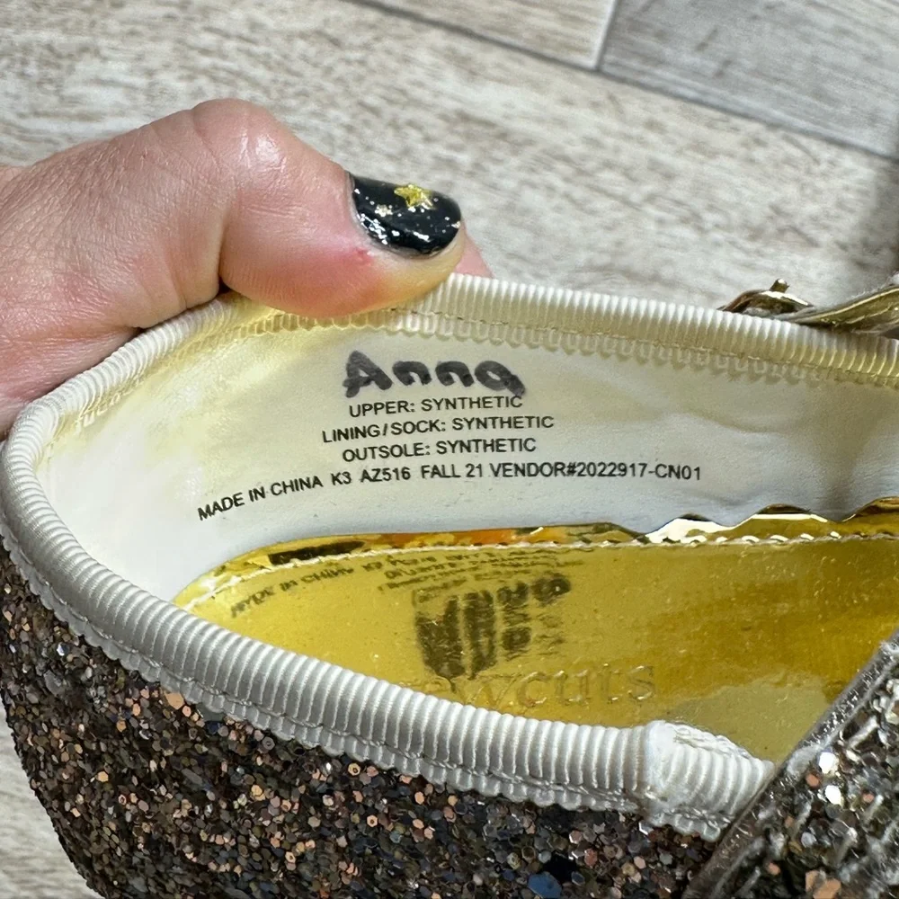 J Crew Kids Gold Sparkle Mary Janes Size 3 Ballet Flat EUC D193 Holiday Party